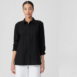 Eileen Fisher Black Organic Cotton Poplin Button Down Shirt Size X-Small